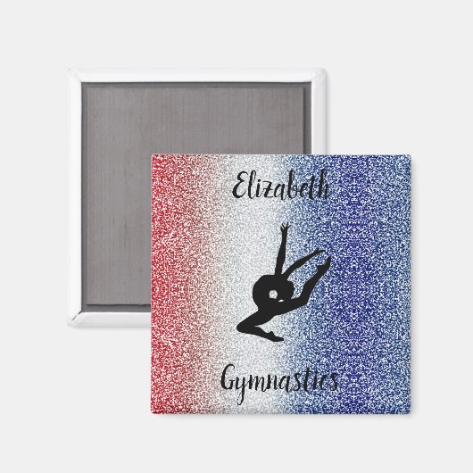 Rood Wit en Blauw Sparkle Gymnastiek Gepersonalise Magneet (Voorkant / Achterkant)