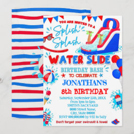Rood Wit en Blauw Splish Splash Glijbaan Verjaarda Kaart
