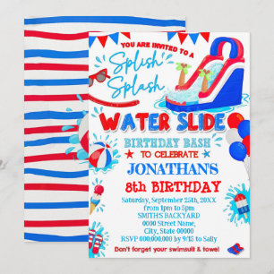 Rood Wit en Blauw Splish Splash Glijbaan Verjaarda Kaart
