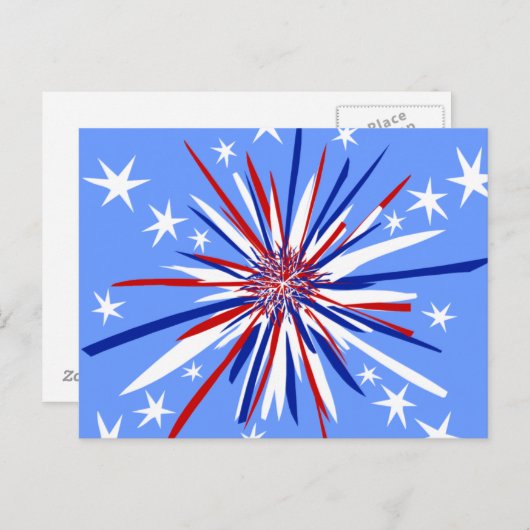 Rood wit en blauw Starburst Briefkaart (Voorkant / Achterkant)