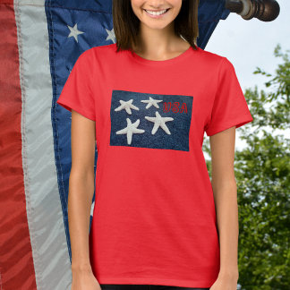 Rood wit en blauw Starfish Gepangleerd T-shirt