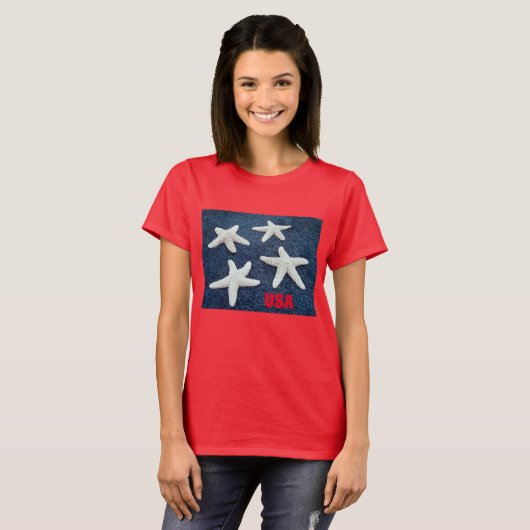 Rood wit en blauw Starfish Nautisch T-shirt (Voorkant volledig)