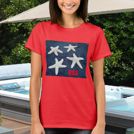 Rood wit en blauw Starfish Nautisch T-shirt