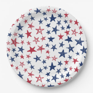 Rood, wit en blauw Stars Papieren Bordje