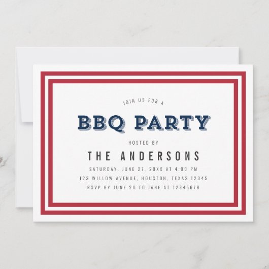 Rood Wit en Blauw Sterren BBQ Party Kaart (Voorkant)