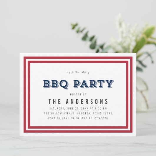 Rood Wit en Blauw Sterren BBQ Party Kaart (Staand voorkant)