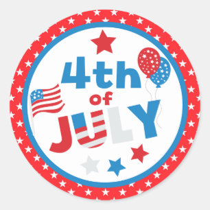 Rood, wit en blauw sterren en vlag Vierde juli Ronde Sticker