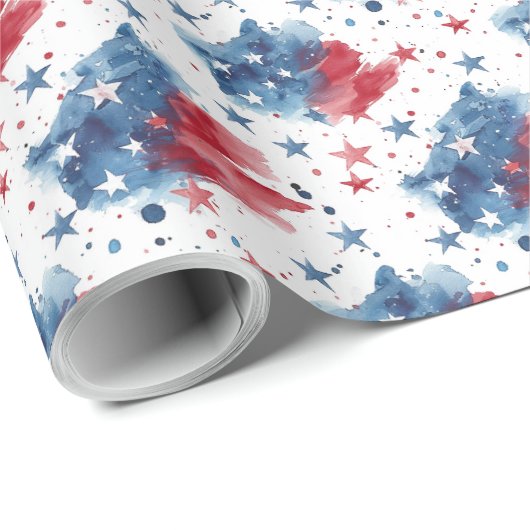 Rood Wit en Blauw Sterren Patriottische Gift Wrap Cadeaupapier (Rol Hoek)