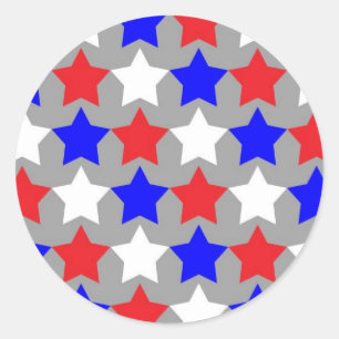 Rood, wit en blauw sterren patroon ronde stickers