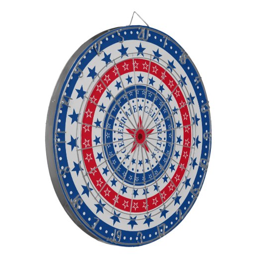 Rood, wit en blauw sterren vieren dartbord (Voorkant Links)