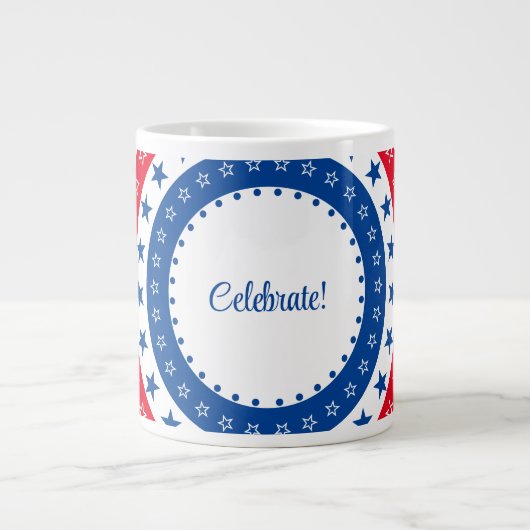 Rood, wit en blauw sterren vieren grote koffiekop (Voorkant)