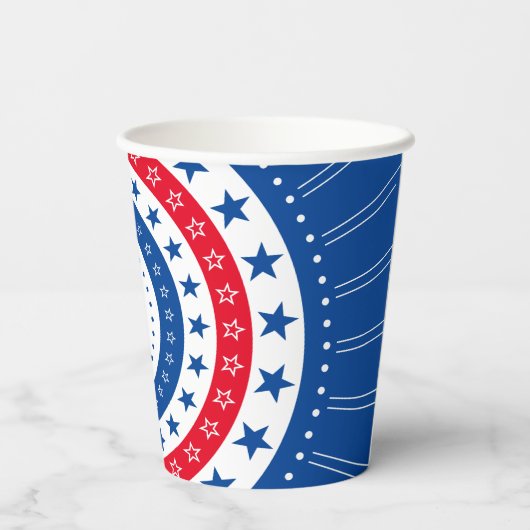 Rood, wit en blauw sterren vieren papieren bekers (Achterkant)