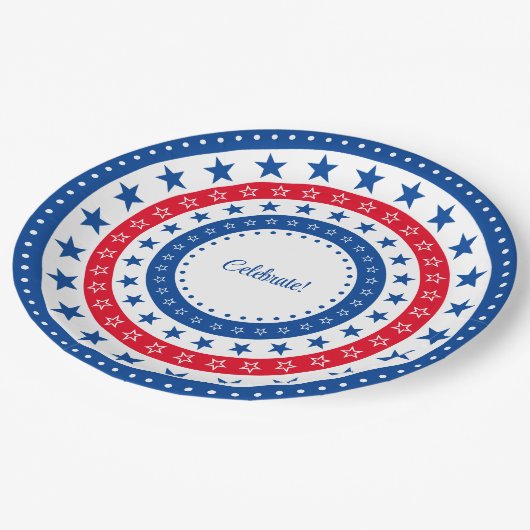Rood, wit en blauw sterren vieren papieren bordje (Gekanteld)