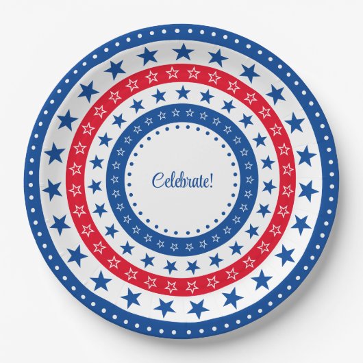 Rood, wit en blauw sterren vieren papieren bordje (Voorkant)