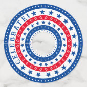 Rood, wit en blauw sterren vieren wijnglaslabel (Achterkant)