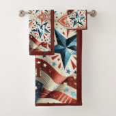 Rood wit en blauw stralende sterren & streep monog bad handdoek (Insitu)