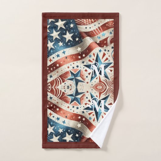Rood wit en blauw stralende sterren & streep monog bad handdoek (Handdoek)