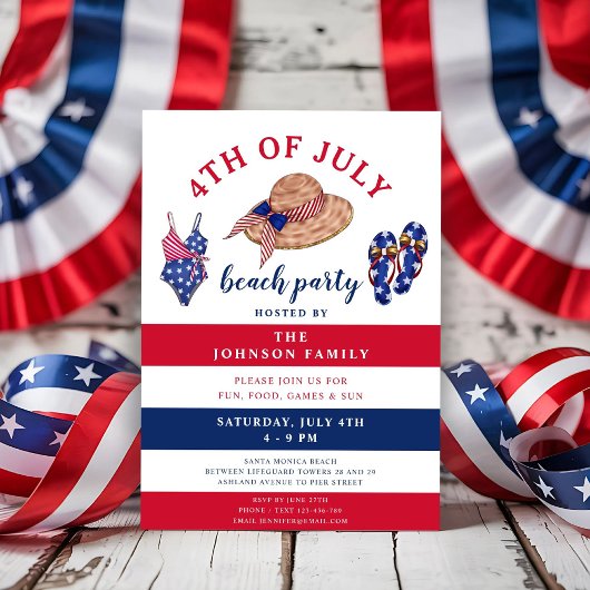 Rood wit en blauw strand partij 4 juli kaart