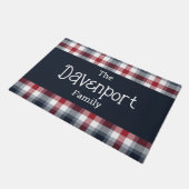 Rood wit en blauw Tartan familienaam Deurmat (Schuin)