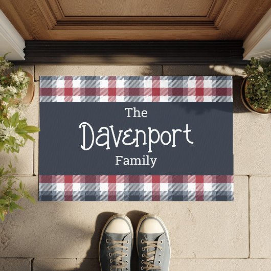 Rood wit en blauw Tartan familienaam Deurmat