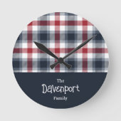 Rood wit en blauw Tartan familienaam Ronde Klok (Voorkant)