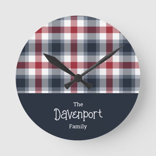 Rood wit en blauw Tartan familienaam Ronde Klok (Voorkant)