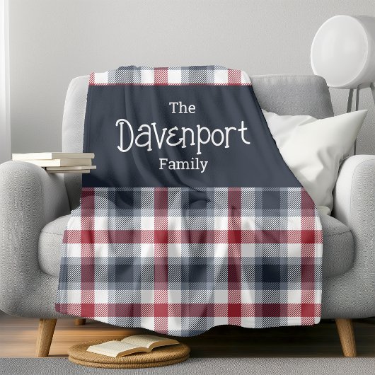 Rood wit en blauw Tartan familienaam Sherpa Deken