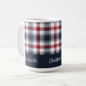 Rood wit en blauw Tartan Naam Koffiemok (Voorkant links)