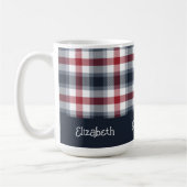 Rood wit en blauw Tartan Naam Koffiemok (Links)