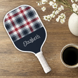 Rood wit en blauw Tartan Naam Pickleball Paddle