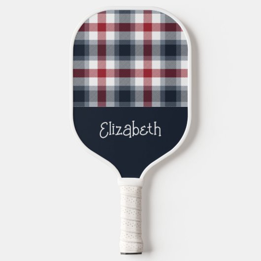 Rood wit en blauw Tartan Naam Pickleball Paddle (Voorkant)