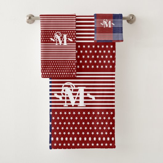 Rood Wit en Blauw Thema Sterren & Strepen Monogram Bad Handdoek (Insitu)