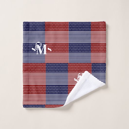 Rood Wit en Blauw Thema Sterren & Strepen Monogram Bad Handdoek (Wasdoekje)