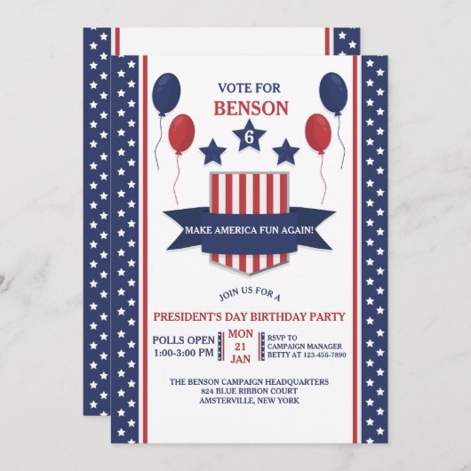 Rood Wit en Blauw Uitnodiging Presidentendag (Voorkant / Achterkant)