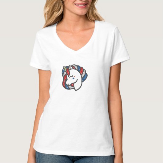 Rood wit en blauw unicorn t-shirt (Voorkant)