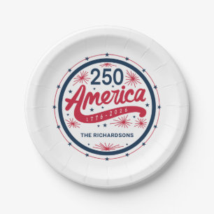 Rood Wit en Blauw USA America's 250ste Verjaardag Papieren Bordje