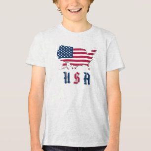 Rood, wit en blauw "USA", Amerikaanse kaart en vla Tri-Blend Shirt