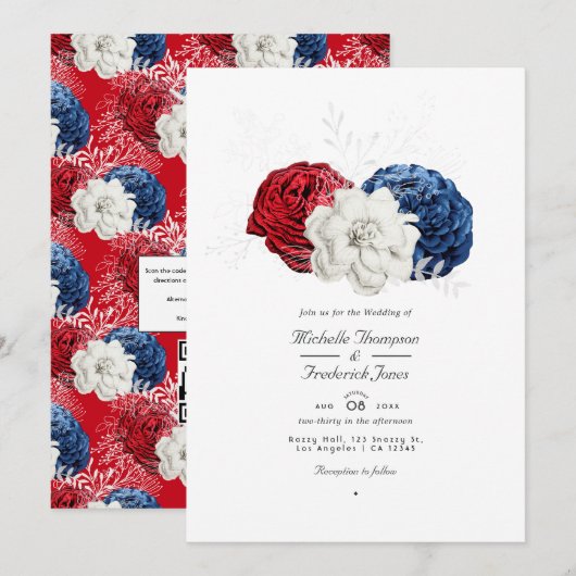 Rood Wit en Blauw USA Amerikaanse QR-code Trouwfee Kaart (Voorkant / Achterkant)