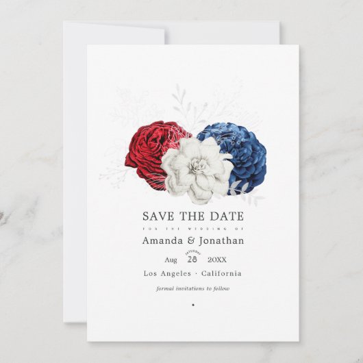 Rood Wit en Blauw USA Amerikaanse Trouwfoto Save The Date (Voorkant)
