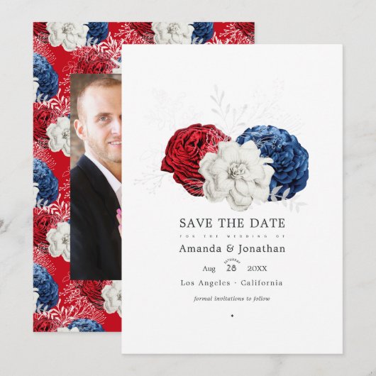 Rood Wit en Blauw USA Amerikaanse Trouwfoto Save The Date (Voorkant / Achterkant)
