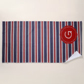 Rood-wit-en-blauw USA Monogram Stripe Design Strandlaken (Voorkant)