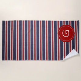 Rood-wit-en-blauw USA Monogram Stripe Design Strandlaken