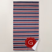 Rood-wit-en-blauw USA Monogram Stripe Design Strandlaken (Voorkant)