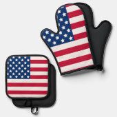 Rood Wit en Blauw USA Vlag Sterren Strepen Ovenwant & Pannenlap Set (Voorkant / Achterkant)