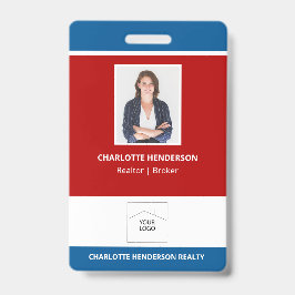 Rood Wit en Blauw Vastgoedmakelaar Foto Logo Badge