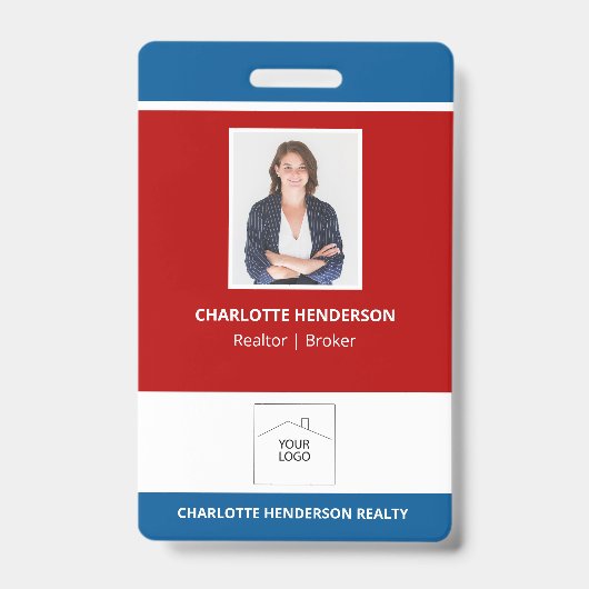 Rood Wit en Blauw Vastgoedmakelaar Foto Logo Badge (Voorzijde)