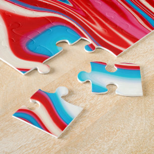 Rood wit en blauw verf gieten Jigzaag Puzzle Legpuzzel