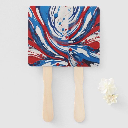 Rood Wit En Blauw Verfspatten En Druppels Handwaaier (Voorkant en achterkant)
