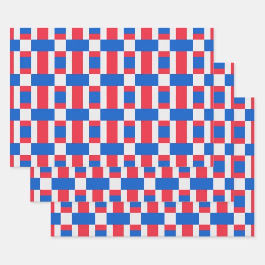 Rood wit en blauw, vergrendelde kleurenafdrukken inpakpapier vel (Set)