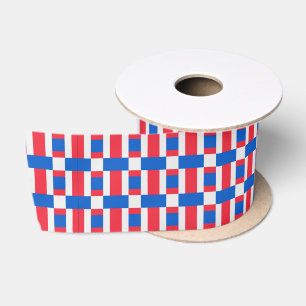 Rood wit en blauw, vergrendelde kleurenafdrukken satijnen lint